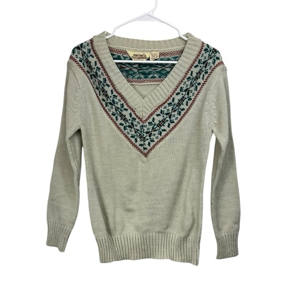 Vintage 70s 80s Norton’s Point Size Medium V Neck Hand Loomed Sweater Acrylic - Picture 1 of 7